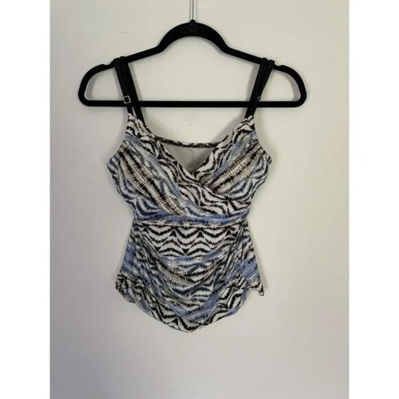 Classic La Blanca Women’s Black Blue Tan Ruched Spaghetti Strap Swimsuit Top - Picture 6 of 6